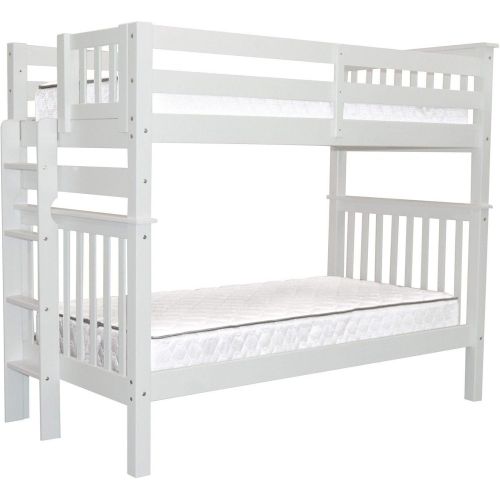  Bedz King Tall Bunk Beds Twin over Twin Mission Style with End Ladder, Honey