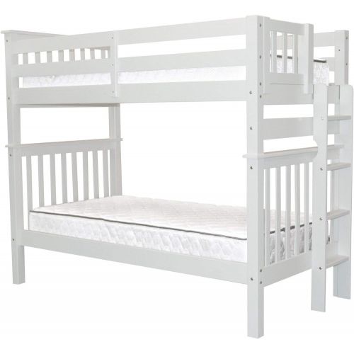  Bedz King Tall Bunk Beds Twin over Twin Mission Style with End Ladder, Honey