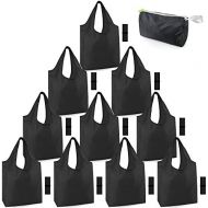 [아마존베스트]BeeGreen Xlarge Reusable Bags Shopping Washable Foldable 10 Pack Grocery bags Reusable 50LBS Heavy Duty Lightweight Folding with Elastic Band Gift Tote Bags Durable Polyester Black