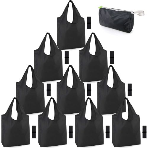  [아마존베스트]BeeGreen Xlarge Reusable Bags Shopping Washable Foldable 10 Pack Grocery bags Reusable 50LBS Heavy Duty Lightweight Folding with Elastic Band Gift Tote Bags Durable Polyester Black