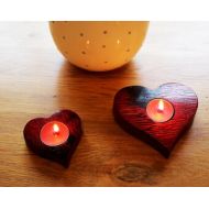 BeeSpokeBarrels Oak love heart tealight holders made from reclaimed oak whisky barrel staves