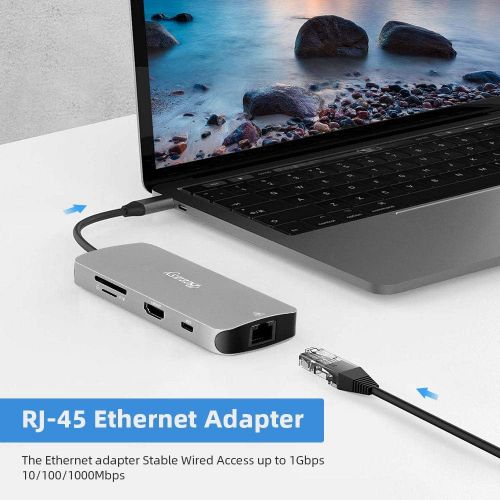  USB C Hub,Beeasy Type C Adapter with 4k HDMI Video Port,RJ45 Ethernet Port,USBC Charging Port,4 Ports USB 3.0,SDMicro SD Card Reader for MacBook Pro 20162017 Mac and Other Type C