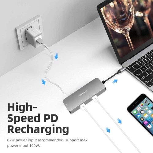  USB C Hub,Beeasy Type C Adapter with 4k HDMI Video Port,RJ45 Ethernet Port,USBC Charging Port,4 Ports USB 3.0,SDMicro SD Card Reader for MacBook Pro 20162017 Mac and Other Type C