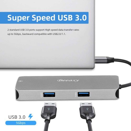  Beeasy USB C Adapter,Type C hub with 4k HDMI Video Output,Power Delivery (PD) Charging Port,2 USB 3.0,Multi Ports for MacBook Pro 20162017 Mac,More USB C Device (Space Gray)