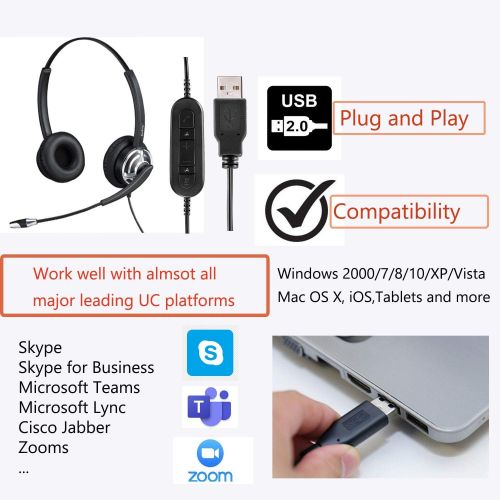  BeeBang Call Center USB Headset with Noise Cancelling Microphone and Volume Control for PC Chat Skype...