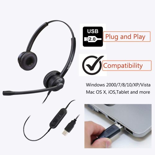  BeeBang Call Center USB Headset with Noise Cancelling Microphone and Volume Control for PC Chat Skype...