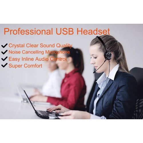  BeeBang Call Center USB Headset with Noise Cancelling Microphone and Volume Control for PC Chat Skype...