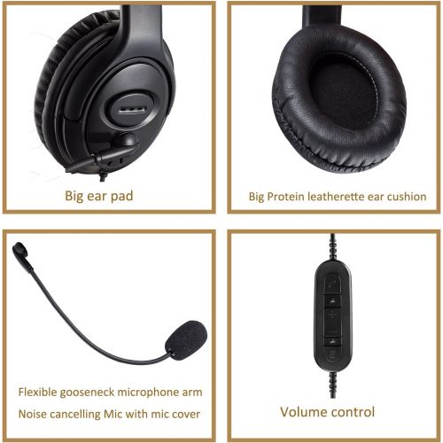  BeeBang Call Center USB Headset with Noise Cancelling Microphone and Volume Control for PC Chat Skype...