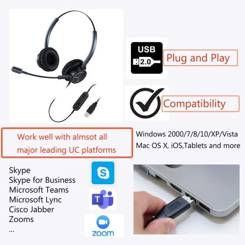  BeeBang Call Center USB Headset with Noise Cancelling Microphone and Volume Control for PC Chat Skype...