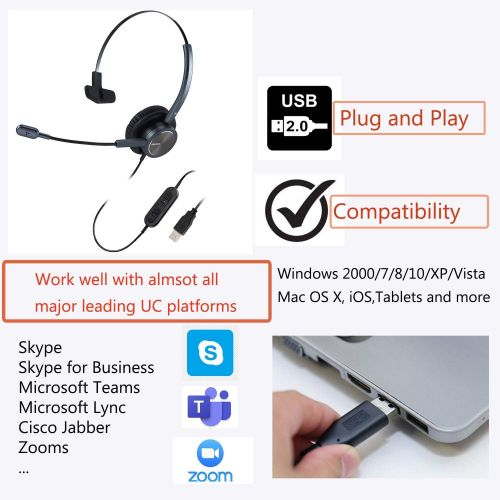  BeeBang Call Center USB Headset with Noise Cancelling Microphone and Volume Control for PC Chat Skype...