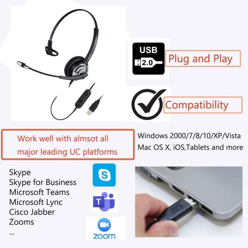  BeeBang Call Center USB Headset with Noise Cancelling Microphone and Volume Control for PC Chat Skype...