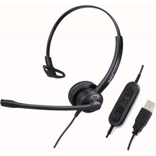  BeeBang Mono USB Headset Headphone with Microphone Noise Cancelling for Skype Microsoft Lync Voice...