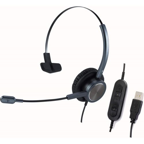  BeeBang Mono USB Headset Headphone with Microphone Noise Cancelling for Skype Microsoft Lync Voice...