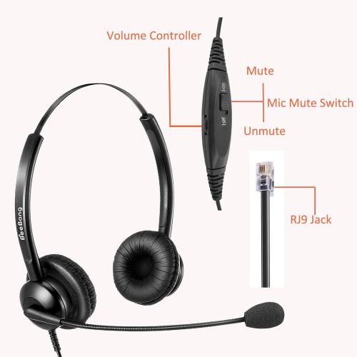  BeeBang Telephone Headset Dual Ear RJ9 Headset with Noise Cancelling Microphone for Cisco Yealink Snom Fanvil Grandstream Htek Huawei Dlink Akuvox Escene