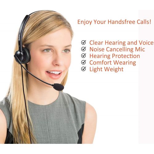  BeeBang Telephone Headset Dual Ear RJ9 Headset with Noise Cancelling Microphone for Cisco Yealink Snom Fanvil Grandstream Htek Huawei Dlink Akuvox Escene