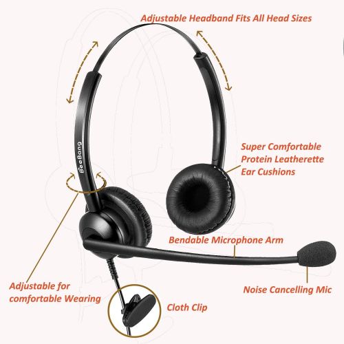  BeeBang Telephone Headset Dual Ear RJ9 Headset with Noise Cancelling Microphone for Cisco Yealink Snom Fanvil Grandstream Htek Huawei Dlink Akuvox Escene