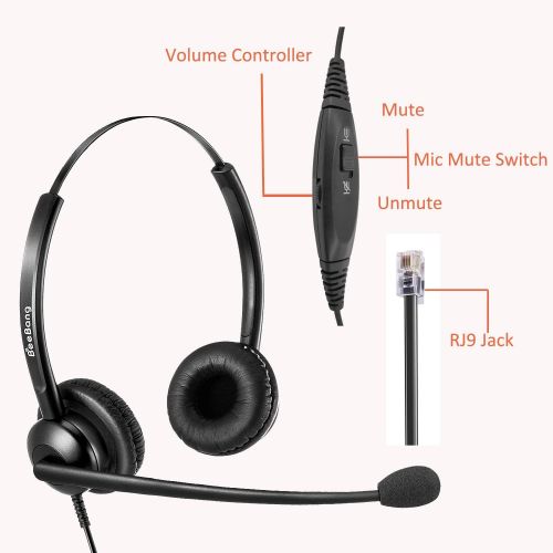  BeeBang Telephone Headset Dual Ear RJ9 Headset with Noise Cancelling Microphone for Cisco Yealink Snom Fanvil Grandstream Htek Huawei Dlink Akuvox Escene