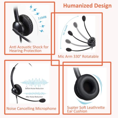  BeeBang Telephone Headset Dual Ear RJ9 Headset with Noise Cancelling Microphone for Cisco Yealink Snom Fanvil Grandstream Htek Huawei Dlink Akuvox Escene