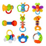 Beebeerun Baby Toys Rattles Teether and Shakers 9 PCS, Baby Newborn Gift Set for Hand Development Early Educational Toys for 3, 6, 9, 12 Month Newborn Baby, Toddler (Some Item Color Pick Ran