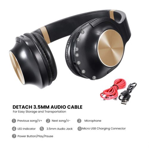  Beegod Wireless Headphones Noise Cancelling Bluetooth Earphone with Mic Deep Bass Over Ear Headset Comfortable Protein Earpads Long Playtime (Gold-L)