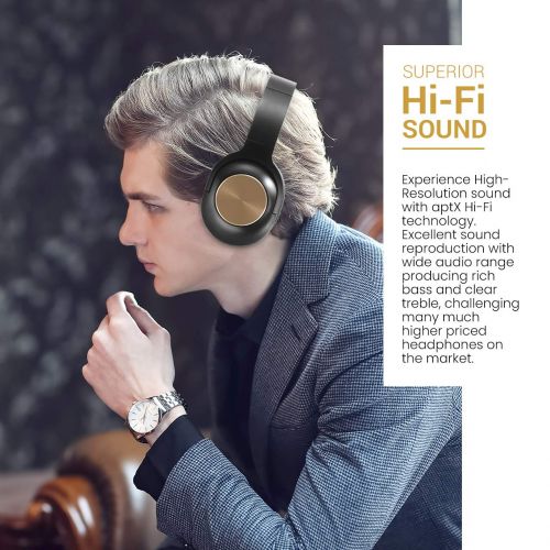  Beegod Wireless Headphones Noise Cancelling Bluetooth Earphone with Mic Deep Bass Over Ear Headset Comfortable Protein Earpads Long Playtime (Gold-L)