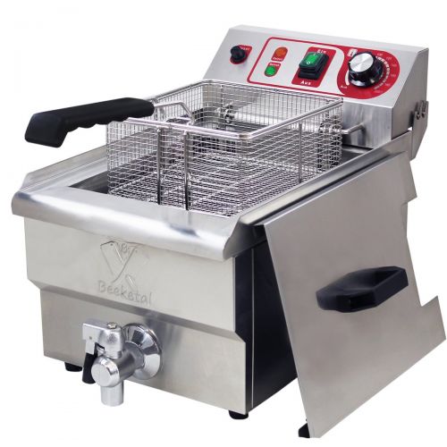  Beeketal BWF-101P Profi Gastronomie Kaltzonen Fritteuse (10 Liter Volumen fuer max. 6 Liter OEl) Edelstahl Gastro Imbiss Friteuse mit Doppelheizspirale, Temperaturkontrolle und Fetta