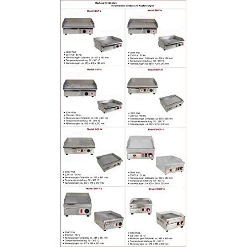  Beeketal BGP-b Profi Gastro Gusseisen Grillplatte elektrisch mit 55 x 35 cm Grillflache (glatt & geriffelt), stufenlos 50-300 °C (3000W), Elektrogrill mit Spritzschutz und Fett Auf