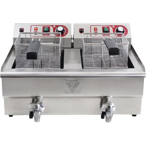  Beeketal BWF-132P Profi Gastronomie Doppel Kaltzonen Fritteuse (2 x 13 Liter Volumen fuer max. 2 x 8,5 Liter OEl) Edelstahl Gastro Imbiss Friteuse mit Doppelheizspirale und Fettablau