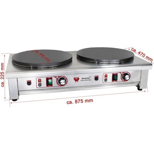  [아마존베스트]Beeketal BC Series Gastro Crepe Maker with Diameter 400 mm Non-Stick Crepe Plates, 50-300 °C Freely Adjustable, Professional Crepe Scoop in Stainless Steel Case with Extra Drawer