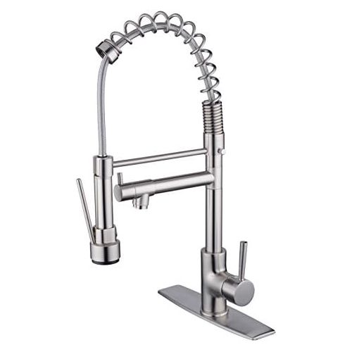  Beelee BL0783NP 20 Contemporary Spring Single Handle Kitchen Sink Faucet with Pull Down Sprayer, Brushed Nickel