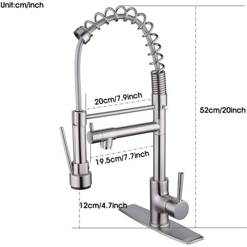  Beelee BL0783NP 20 Contemporary Spring Single Handle Kitchen Sink Faucet with Pull Down Sprayer, Brushed Nickel