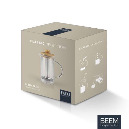  Beem BEEM Coffee Press Kaffeebereiter - 0,35 l oder 1 L wahlbar | 2-3 & 8 Tassen | French Press | Bambus | Kaffeepresse | Glaskanne mit Bambusdeckel | Edelstahlfilter (0,35 L)