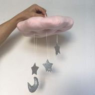BeesClover Cloud Moon Star Drops Hanging Nursery Mobile Room Decoration Baby Gift Baby Crib Mobile Pink with Silver