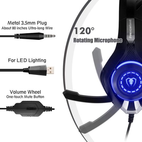  [아마존 핫딜] [아마존핫딜]Beexcellent Gaming Headset for PS4 Xbox One PC Mac Controller Gaming Headphone with Crystal Stereo Bass Surround Sound, LED Light & Noise-Isolation Microphone