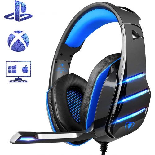  [아마존핫딜][아마존 핫딜] PS4 Gaming Headset with Mic, Beexcellent Newest Deep Bass Stereo Sound Over Ear Headphone with Noise Isolation LED Light for PC Laptop Tablet Mac (Blue)