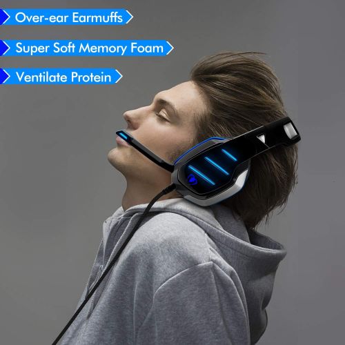  [아마존핫딜][아마존 핫딜] PS4 Gaming Headset with Mic, Beexcellent Newest Deep Bass Stereo Sound Over Ear Headphone with Noise Isolation LED Light for PC Laptop Tablet Mac (Blue)