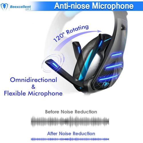  [아마존핫딜][아마존 핫딜] PS4 Gaming Headset with Mic, Beexcellent Newest Deep Bass Stereo Sound Over Ear Headphone with Noise Isolation LED Light for PC Laptop Tablet Mac (Blue)