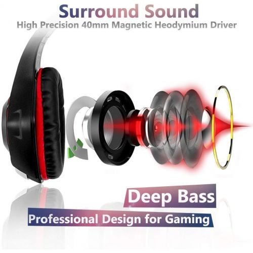  [아마존베스트]Beexcellent Gaming Headset for PS4 Xbox One PC, Surround Sound PS4 Headset with Anti-Noise Mic, Ergonomic Memory Foam Earmuff, Adjustable Headband, Led Light for Laptop Mac iPad Sm