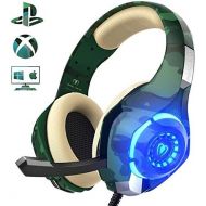 [아마존 핫딜]  [아마존핫딜]Beexcellent Gaming Headset fuer PS4 PC Xbox One, LED Licht Crystal Clarity Sound Professional Kopfhoerer mit Mikrofon fuer Laptop Mac Handy Tablet (Gruen)