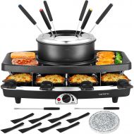 Befano Electric Raclette BBQ Grill with Fondue Pot Sets, Portable Korean Table Grill Electric Indoor Cheese Raclette, Dual Adjustable Thermostats, 8 People Serve Perfect for Partie