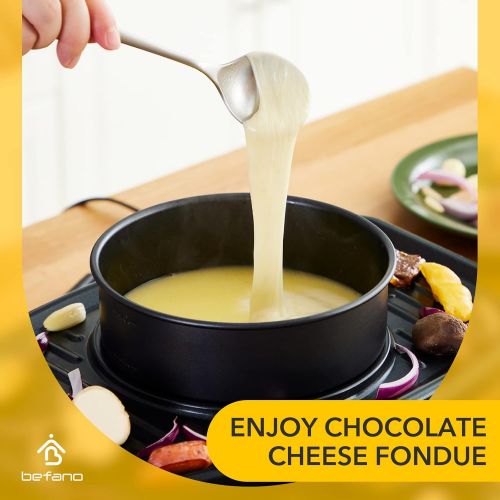  Befano Electric Raclette BBQ Grill with Fondue Pot Sets, Portable Korean Table Grill Electric Indoor Cheese Raclette, Dual Adjustable Thermostats, 8 People Serve Perfect for Partie