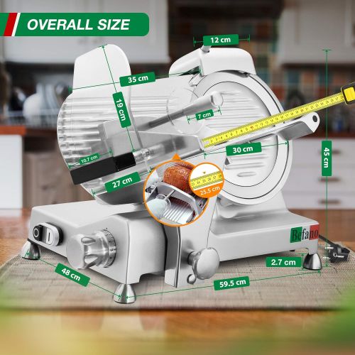  [아마존베스트]Befano All-purpose slicer, cutting thickness 0-12 mm, with integrated knife sharpener, chopping board, spring clamp, gloves, slicer electric for meat, sausage, bread, vegetables (r