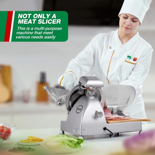  [아마존베스트]Befano All-purpose slicer, cutting thickness 0-12 mm, with integrated knife sharpener, chopping board, spring clamp, gloves, slicer electric for meat, sausage, bread, vegetables (r