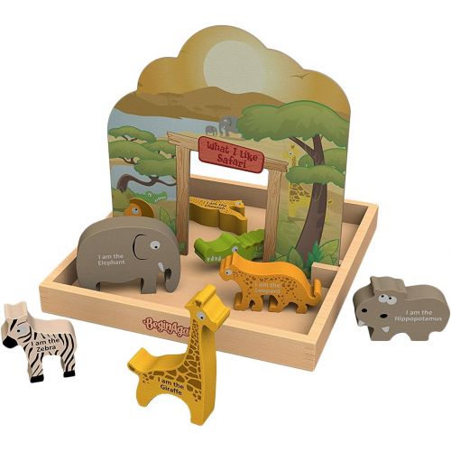  BeginAgain What I Like Safari Story Box - Educational Wooden Animal Recognition Playset - 2 & Up, Multi (H1503)