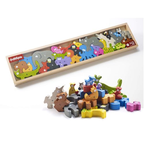  BeginAgain - Animal Parade A to Z Puzzle and Playset, Make Learning Fun and Help Spark Your Childs Imagination, Educational Wooden Alphabet Puzzle (For Kids 2 and Up)