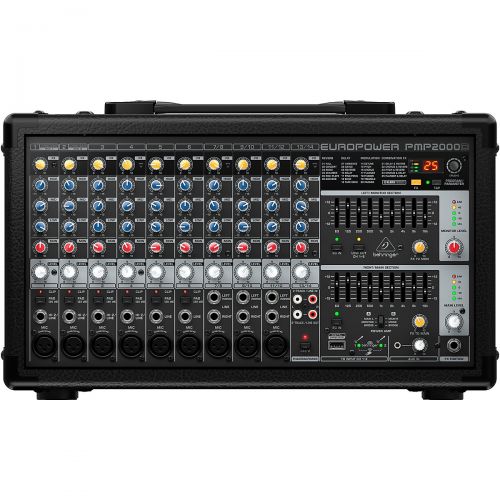  Behringer},description:The PMP2000D Powered Mixer carries 2000 Watts of Class-D output power while maintaining an incredible power-to-weight ratio. With 14 available input channels