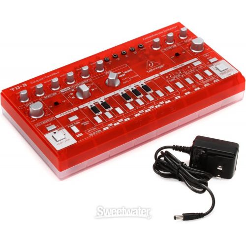  Behringer TD-3-SB Analog Bass Line Synthesizer with Decksaver Cover - Strawberry