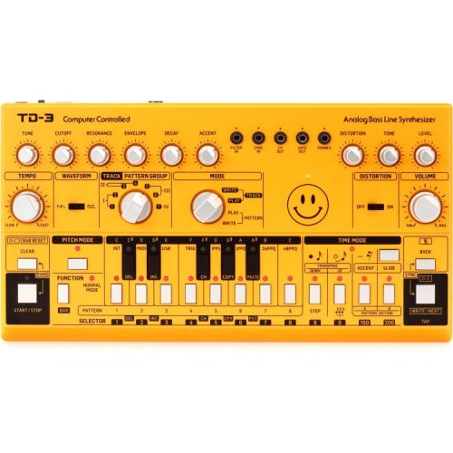  Behringer TD-3-Yellow Analog Bass Line Synthesizer with Decksaver Cover - Yellow