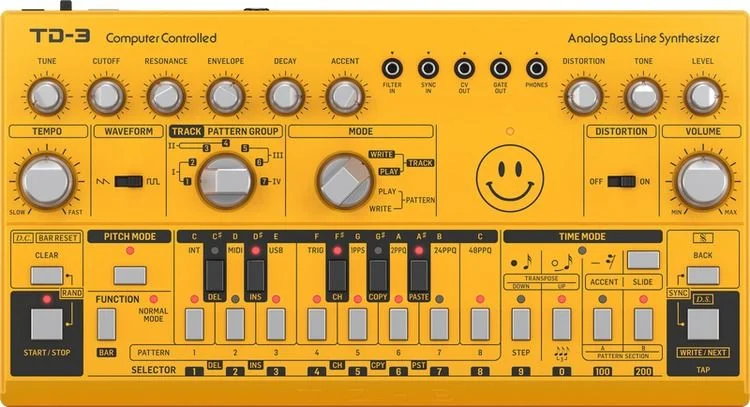  Behringer TD-3-Yellow Analog Bass Line Synthesizer - Yellow Demo