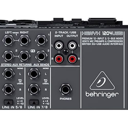 Behringer Xenyx X1204USB Premium 12-Input 2/2-Bus Mixer with USB/Audio Interface,Black